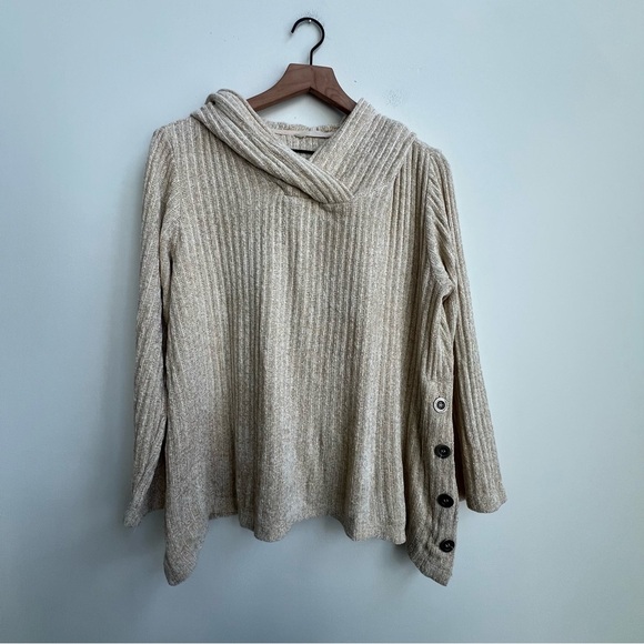 Soft Surroundings Hooded Side Button Chenille Pullover Fresh Powder Sweater Med - Picture 3 of 11